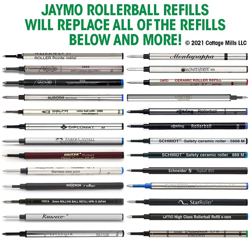 Jaymo Replacement for Waterman 540951 and Schmidt 5888 - Measures 4.3 in / 109 mm Long - Rollerball Pen Refill - 2 Black - Image 4